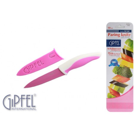 6796 GIPFEL PICNIC Нож в пластиковом чехле, пластиковая розовая ручка  (нерж. сталь)
