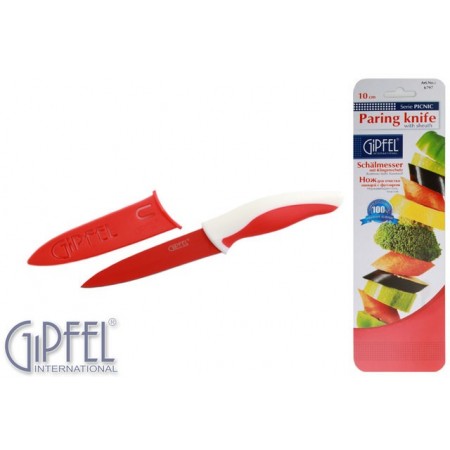 6797 GIPFEL PICNIC Нож в пластиковом чехле, пластиковая красная ручка  (нерж. сталь)