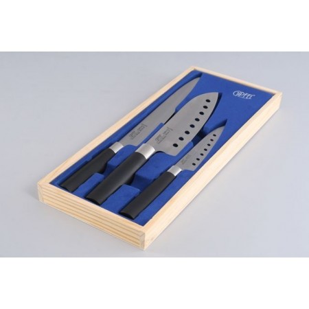 6629 GIPFEL Набор ножей JAPANESE 3 пр. в деревянной коробке (углеродистая сталь)