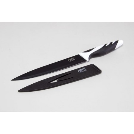 6783 GIPFEL Нож для мяса Rainbow 20 см, в пластиковом чехле, с защитным покрытием, пластиковая ручка черная (нерж. сталь)