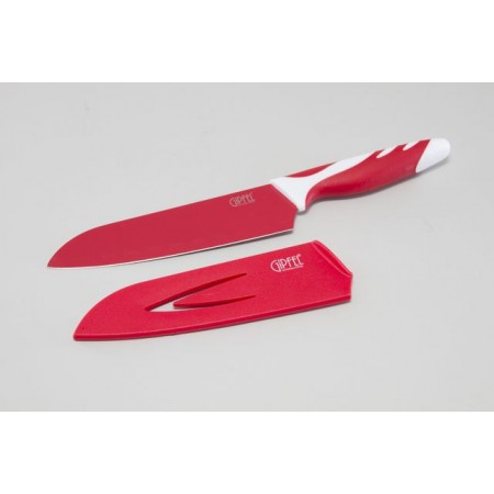6784 GIPFEL Нож сантоку Rainbow 18 см в пластиковом чехле, с защитным покрытием, пластиковая ручка красная (нерж. сталь)