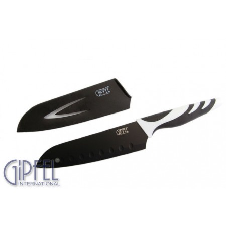 6785 GIPFEL Нож сантоку Rainbow 18 см в пластиковом чехле, с защитным покрытием, пластиковая ручка черная (нерж. сталь)