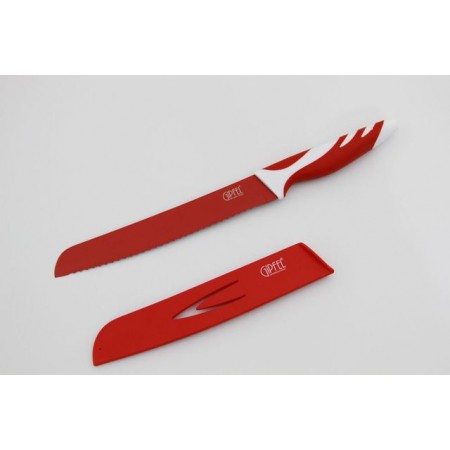 6786 GIPFEL Нож хлебный Rainbow 20 см в пластиковом чехле, с защитным покрытием, пластиковая ручка красная (нерж. сталь)