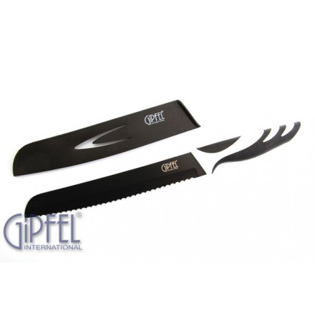 6787 GIPFEL Нож хлебный Rainbow 20 см в пластиковом чехле, с защитным покрытием, пластиковая ручка черная (нерж. сталь)